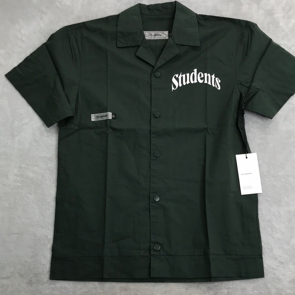 Student Golf Men's Snap Front Green Spell out Short Sleeve Shirt New